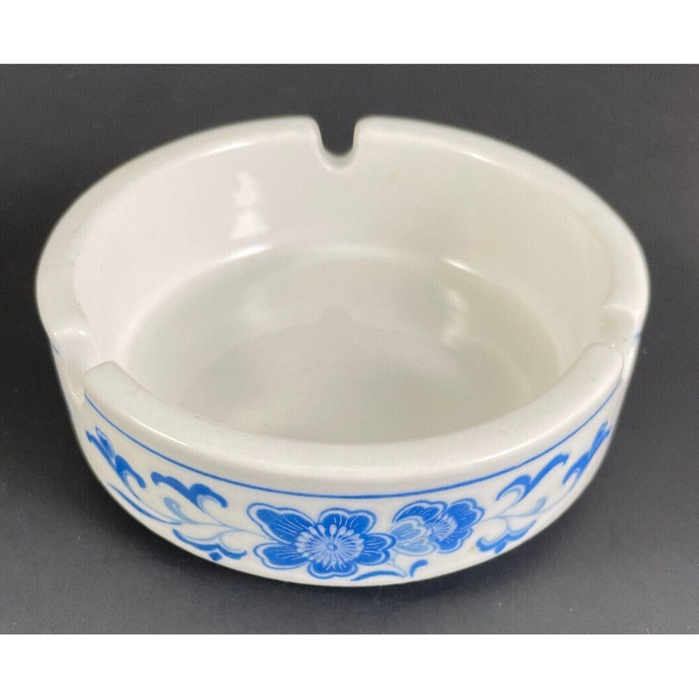 White Blue Floral Ashtray Vintage 3.5" Liling China Vintage Multiple Available